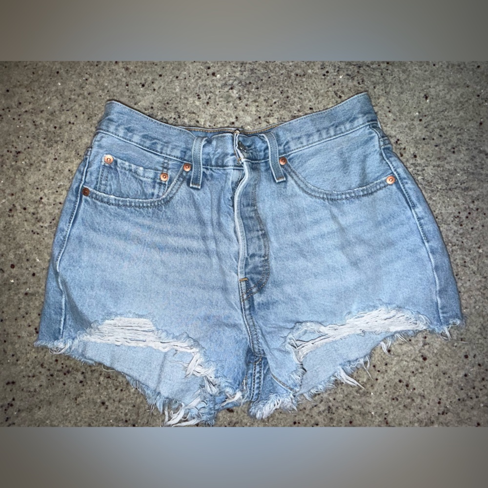 Levi's Light Blue Distressed Jean Shorts